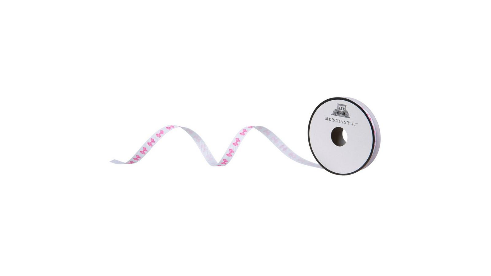 White & Pink Bow Grosgrain Ribbon - 3/8