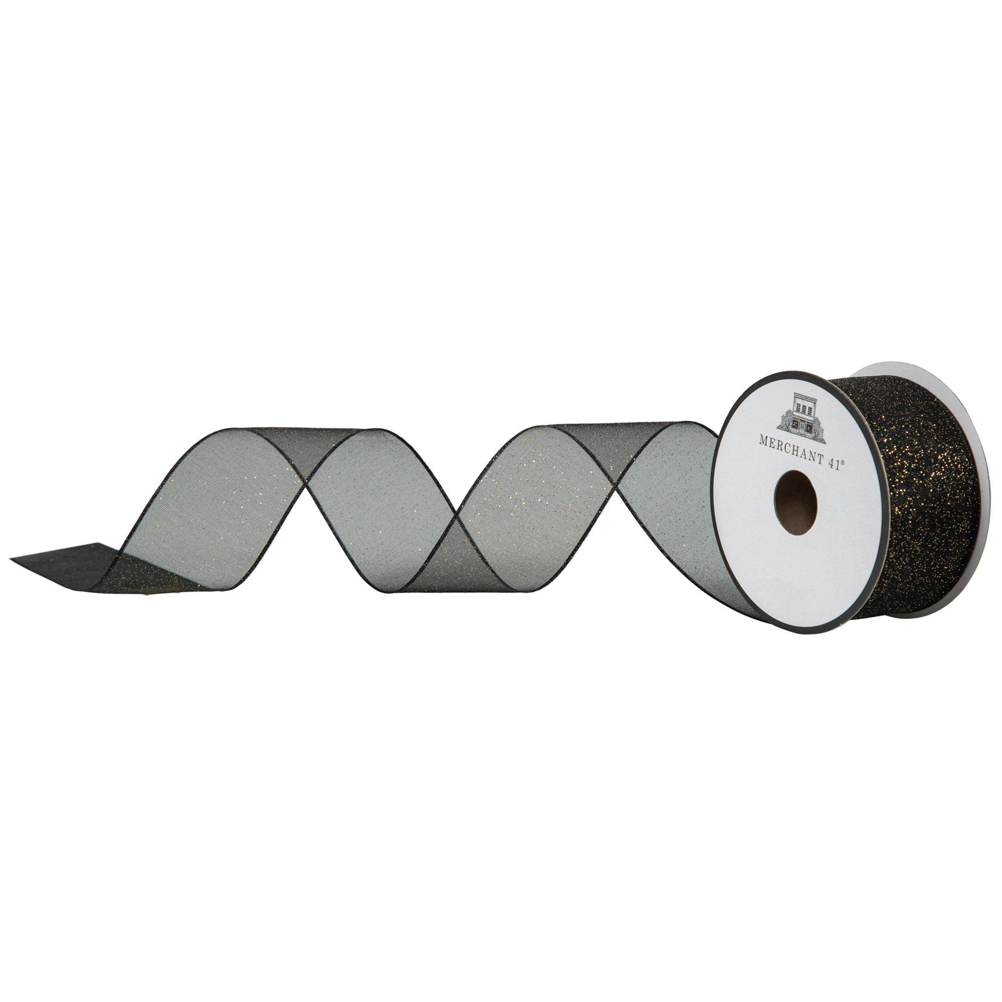 Black & Gold Sheer Ribbon - 1 1/2