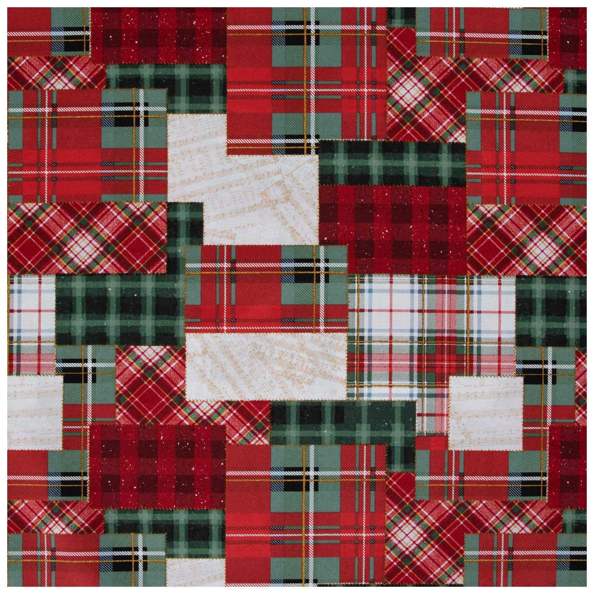 Red & Green Patchwork Cotton Fabric view 1