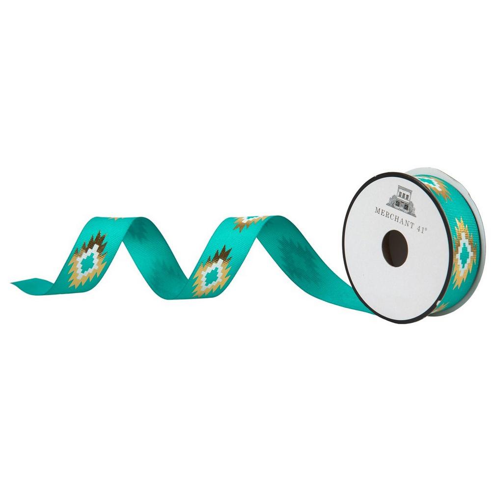 Tropic Green & Gold Geometric Grosgrain Ribbon - 7/8