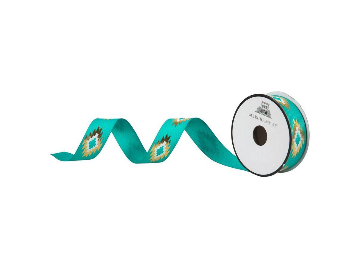 Tropic Green & Gold Geometric Grosgrain Ribbon - 7/8