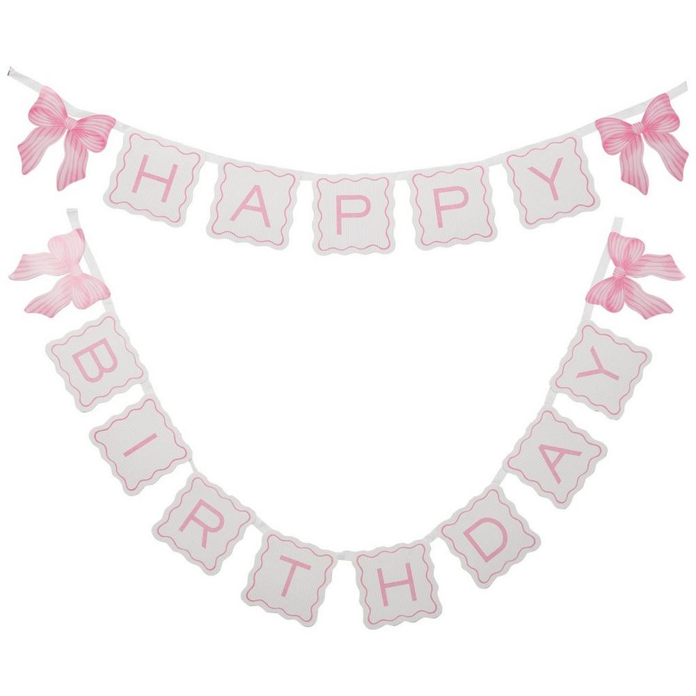 Pink Bow Happy Birthday Banner Printable Download Baby Name