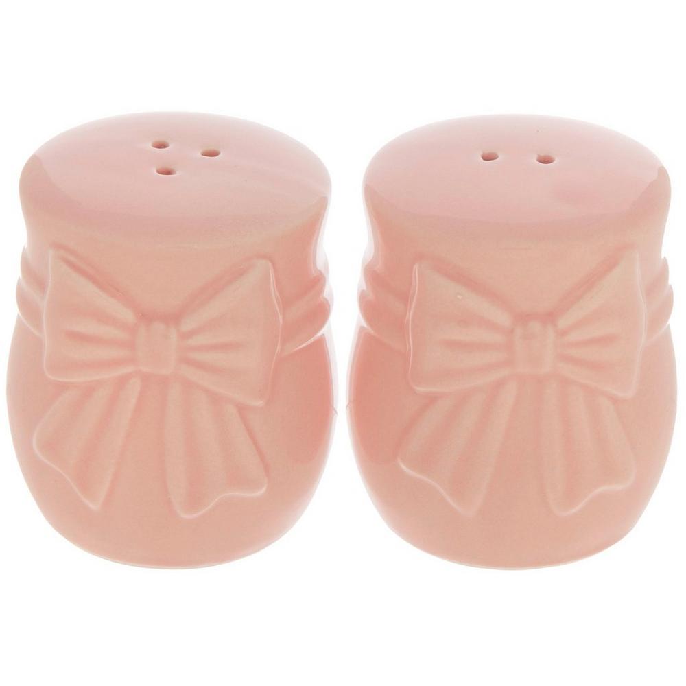 Pink Embossed Bow Salt Pepper Shakers