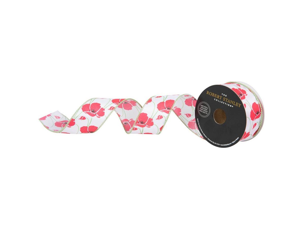 Poppies Double-Face Wired Edge Satin Ribbon - 1 1/2