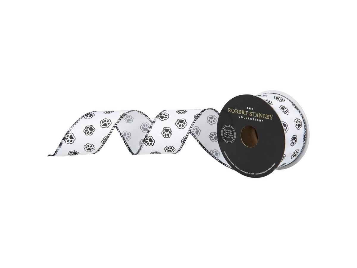 White & Black Double-Face Wired Edge Satin Ribbon - 1 1/2