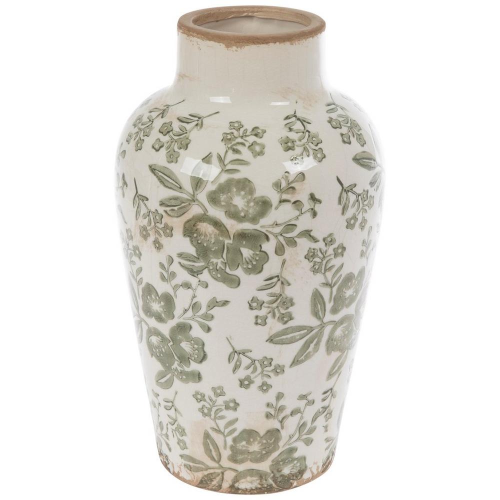 Green Floral Crackle Ceramic Vase