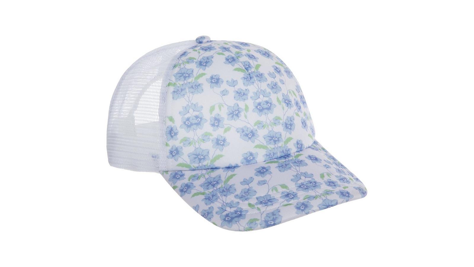 Cream and Blue Floral Pattern Hat Blue Poppy Beadwork | SOLD: Beaded Women main image 3