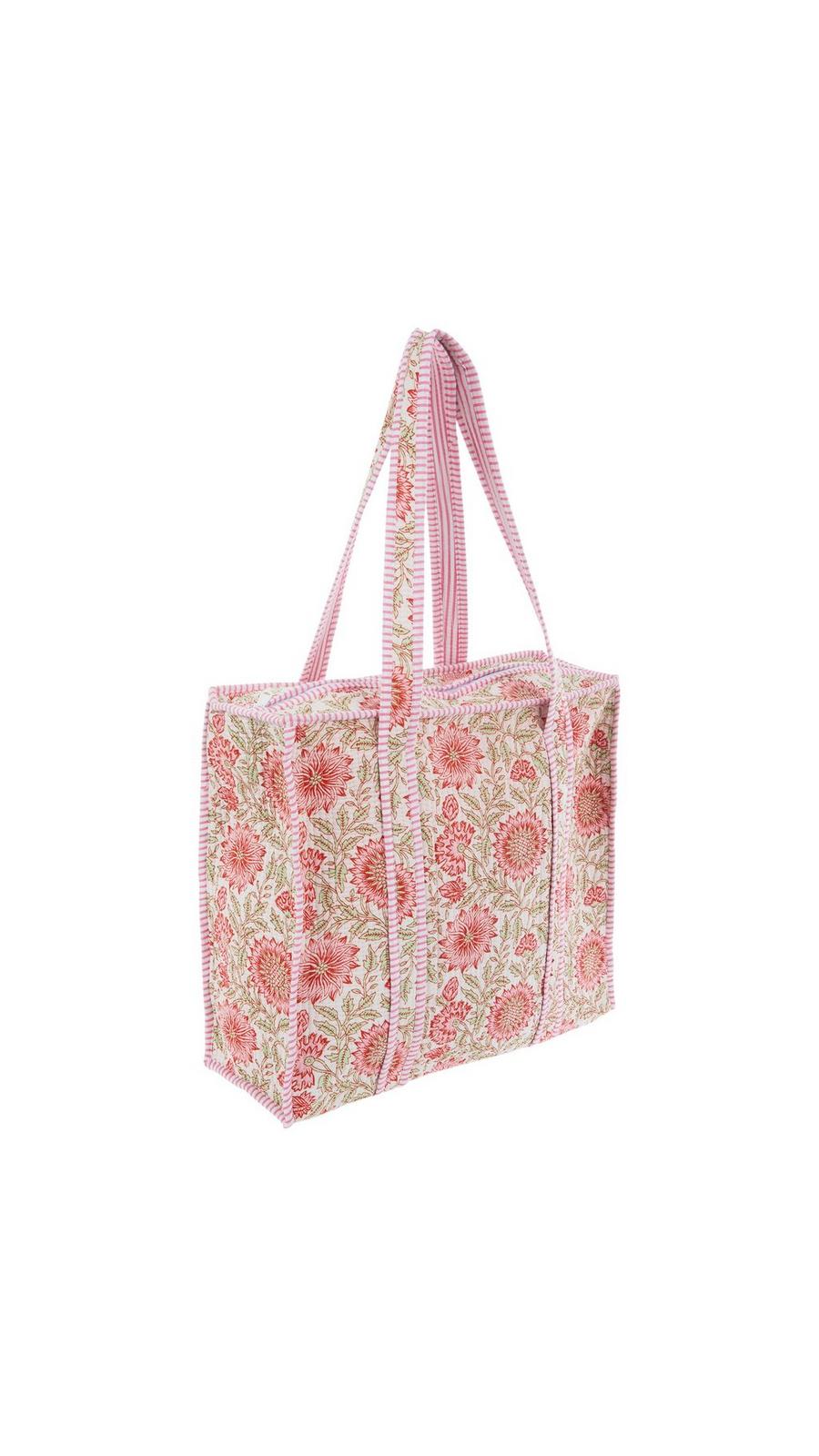 Pink & White Floral Striped Quilted Tote Bag | Hobby Lobby | 2614543