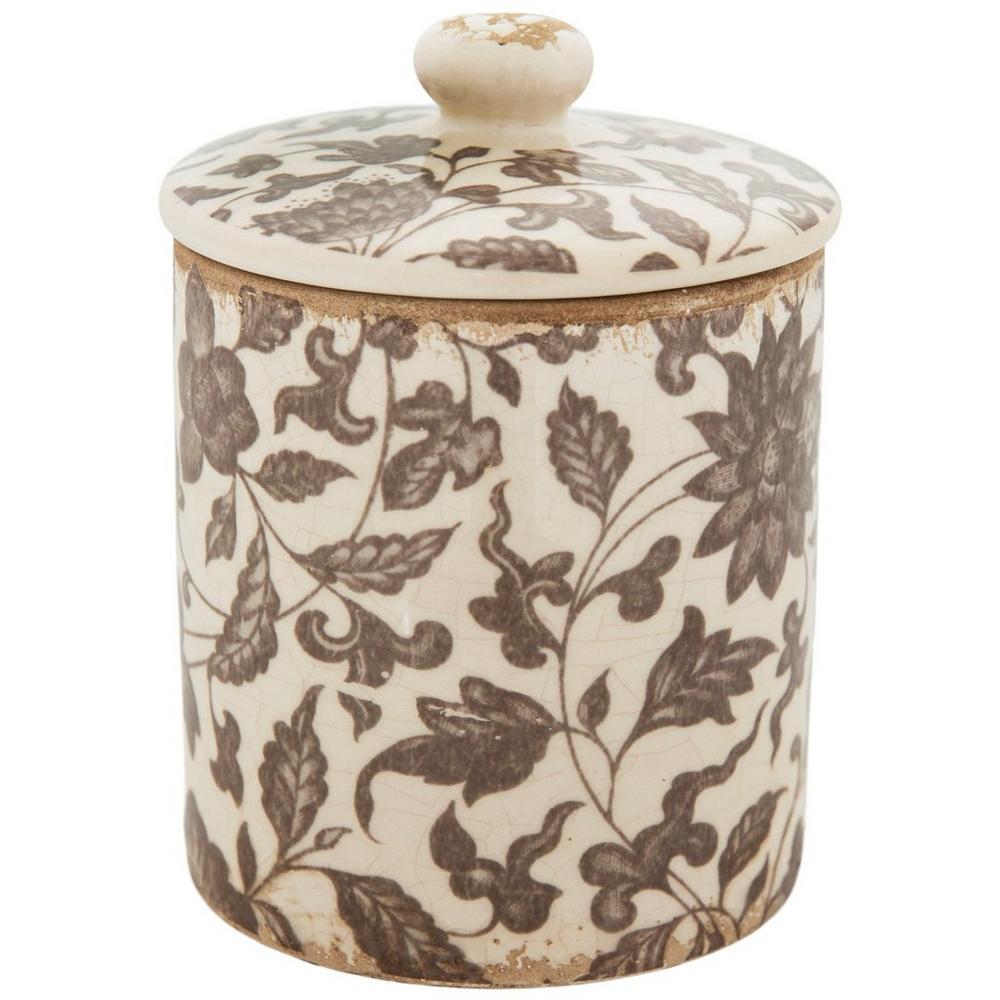 Cream Brown Floral Canister