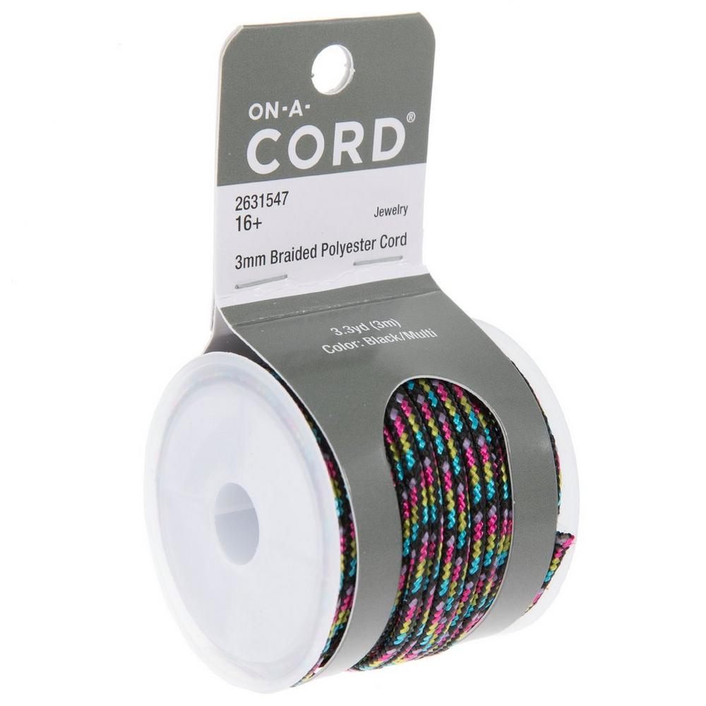 Black & Multi-Color Braided Cord - 3mm | Hobby Lobby | 2631547