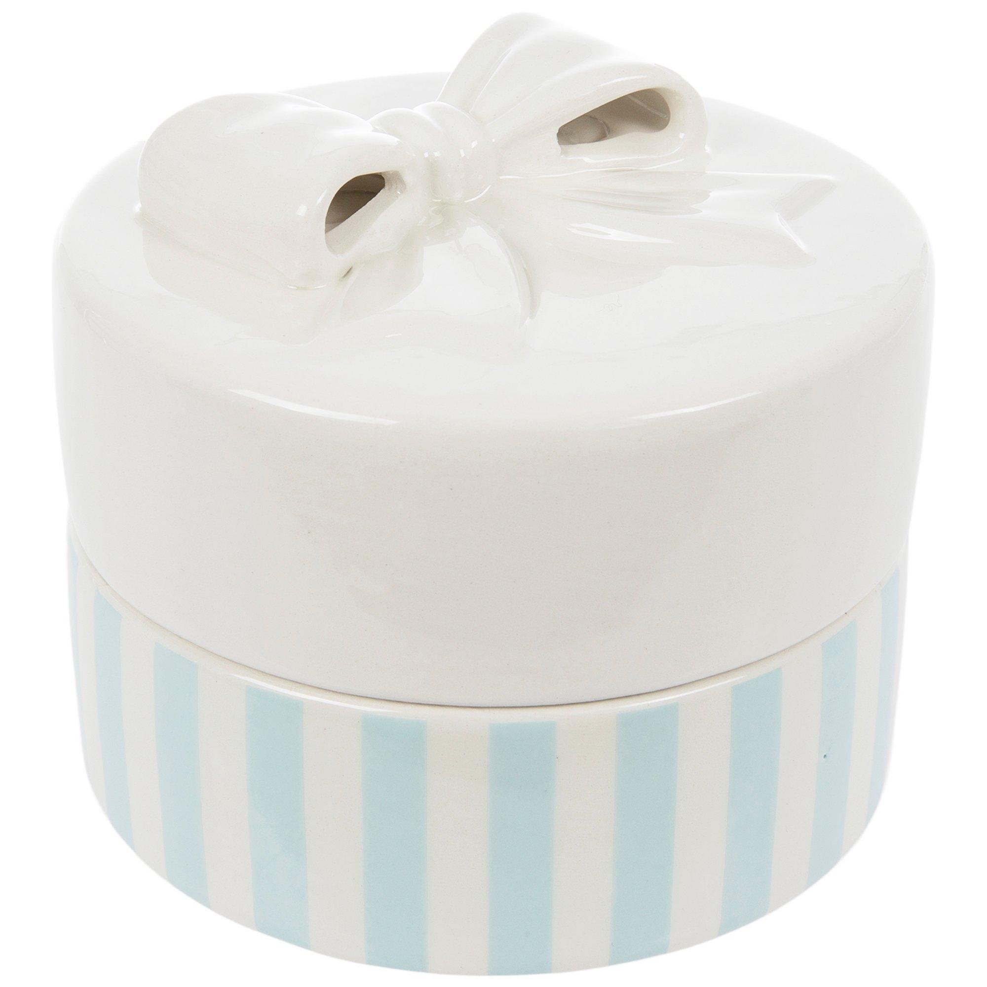 小物入れ Wasted Youth RIBBON CERAMIC BOX White Bow & Blue Stripes Ceramic Box | Hobby Lobby | 2641132