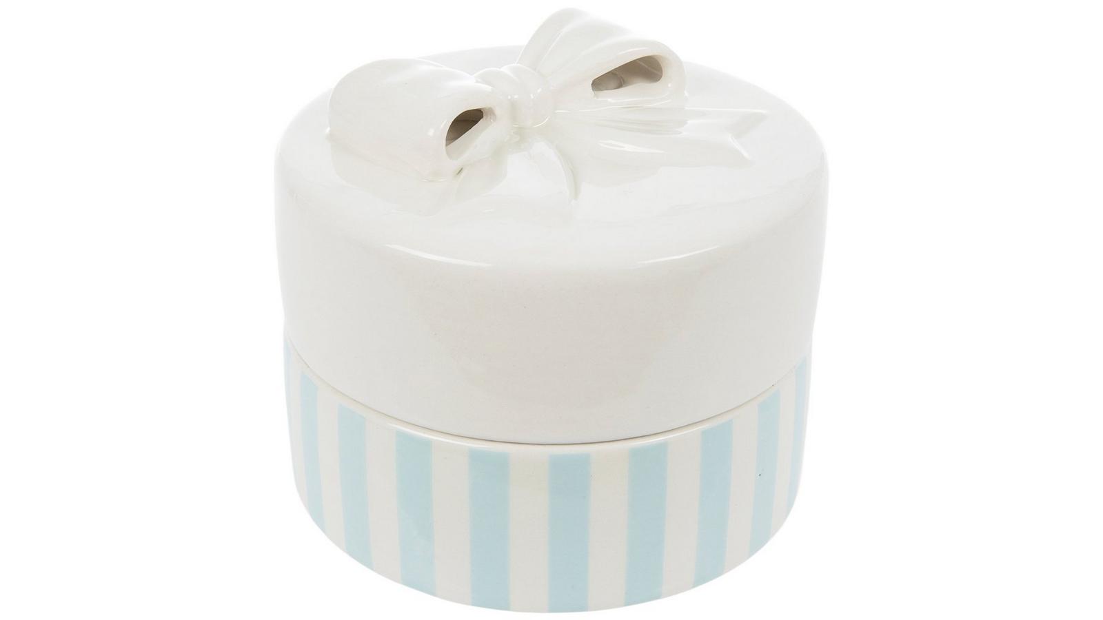 小物入れ Wasted Youth RIBBON CERAMIC BOX White Bow & Blue Stripes Ceramic Box | Hobby Lobby | 2641132