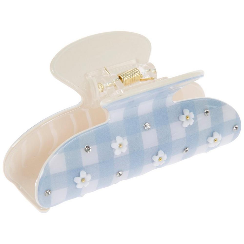 Blue Gingham Flower & Rhinestone Claw Clip | Hobby Lobby  display picture 3