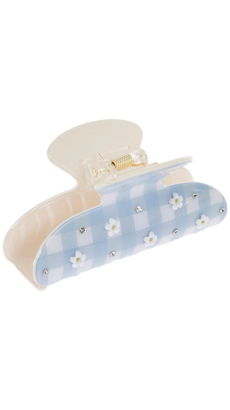 Blue Gingham Flower & Rhinestone Claw Clip | Hobby Lobby | 2653699