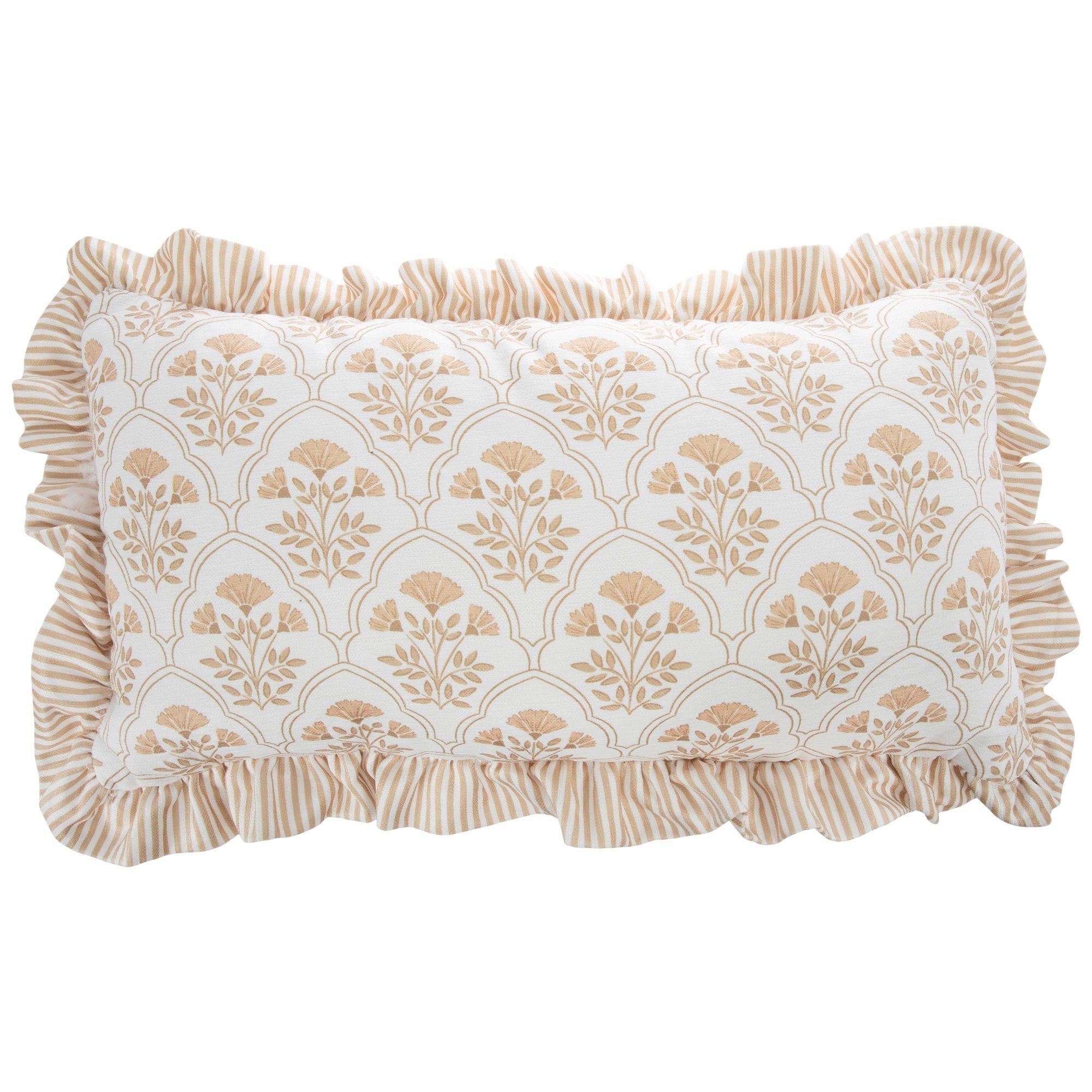 Tan & Yellow Floral Lumbar Pillow
