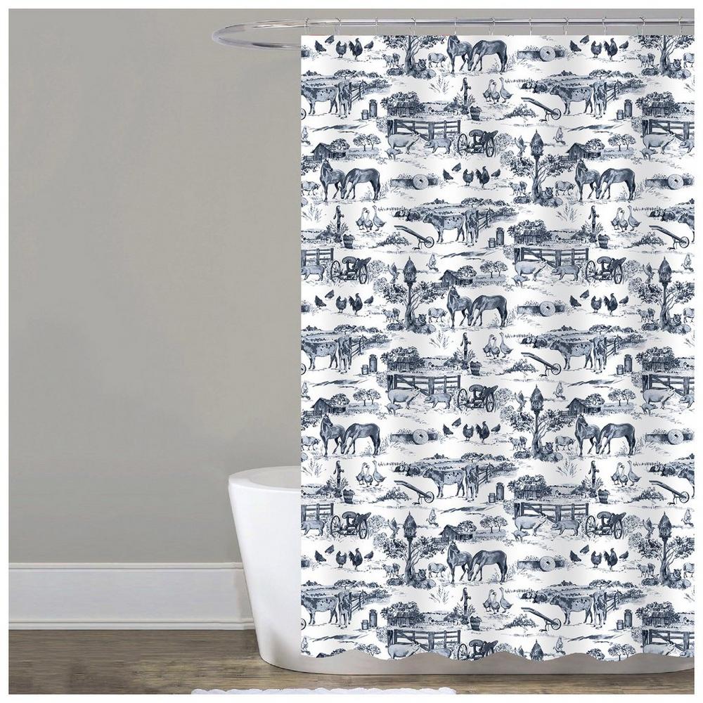 Dark Navy Toile Shower Curtain