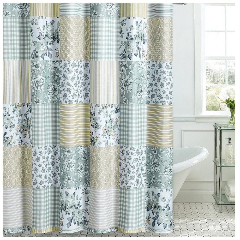 Soft Yellow Green Patchwork Shower Curtain