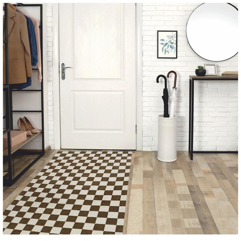 Taupe Checkerboard Rug Runner