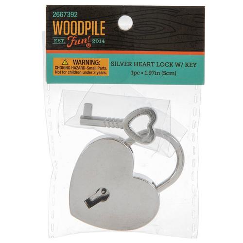 Silver  Heart Lock  Key  Large