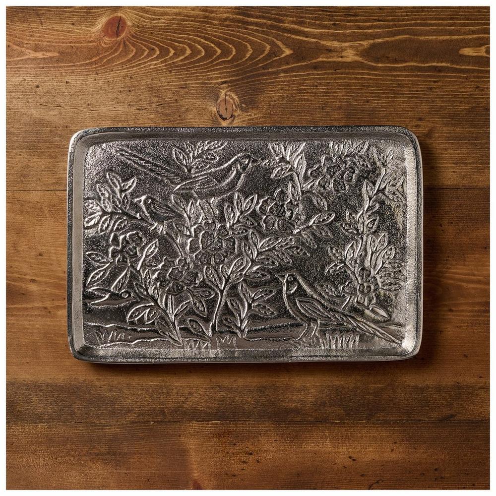 Kinkeeping Silver Bird & Floral Embossed Metal Tray | Hobby Lobby