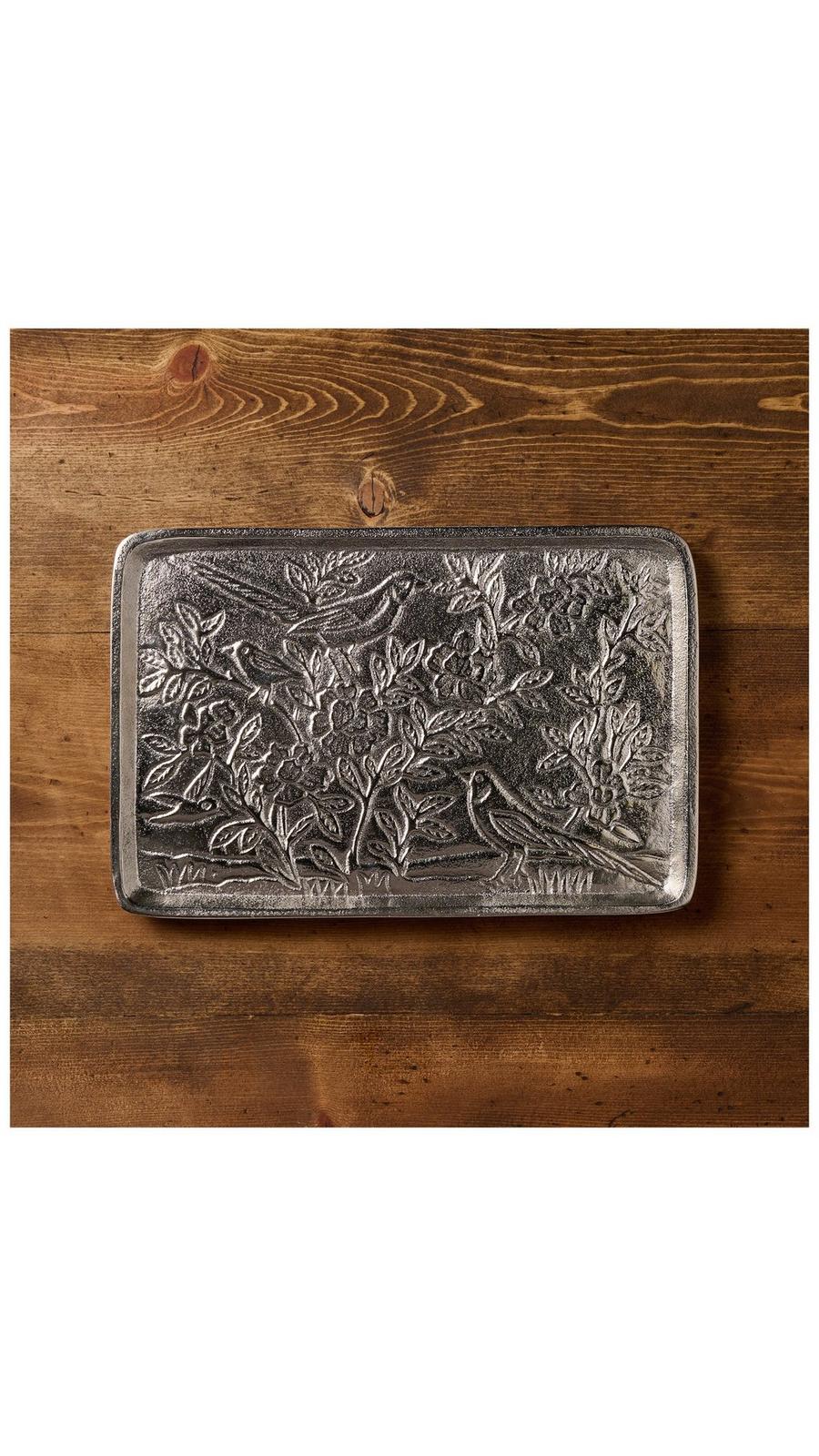 Kinkeeping Silver Bird & Floral Embossed Metal Tray | Hobby Lobby