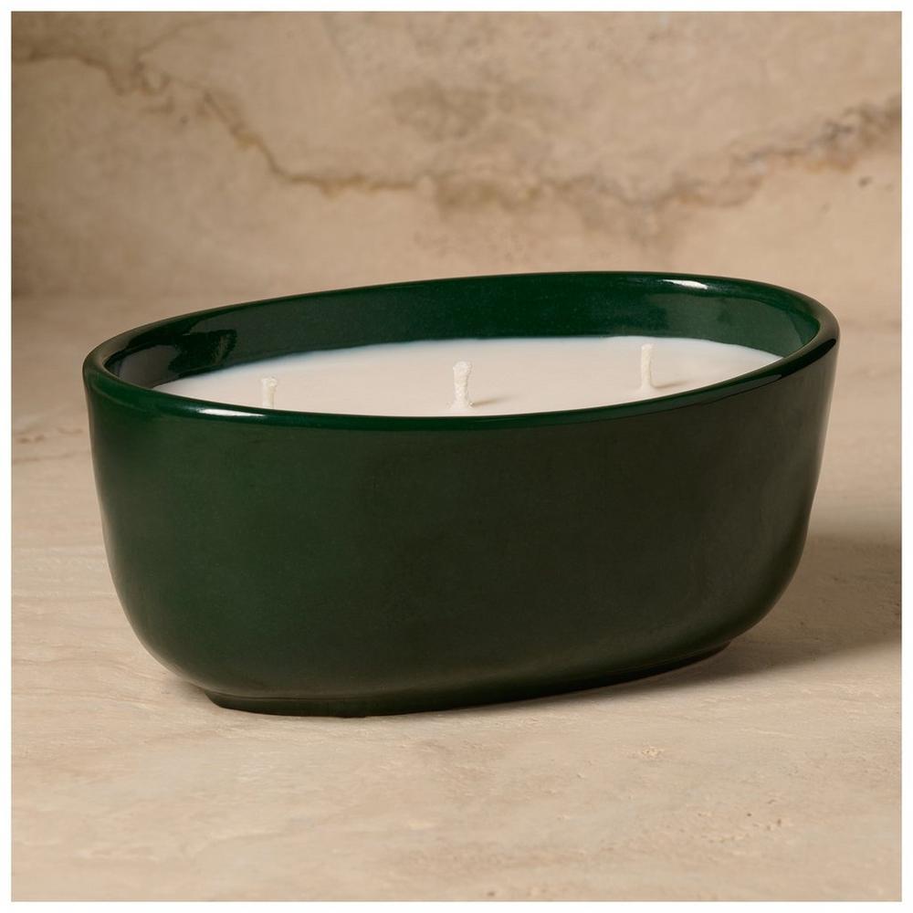 Kinkeeping Dark Green Oval White Amber Ceramic Jar Candle | Hobby