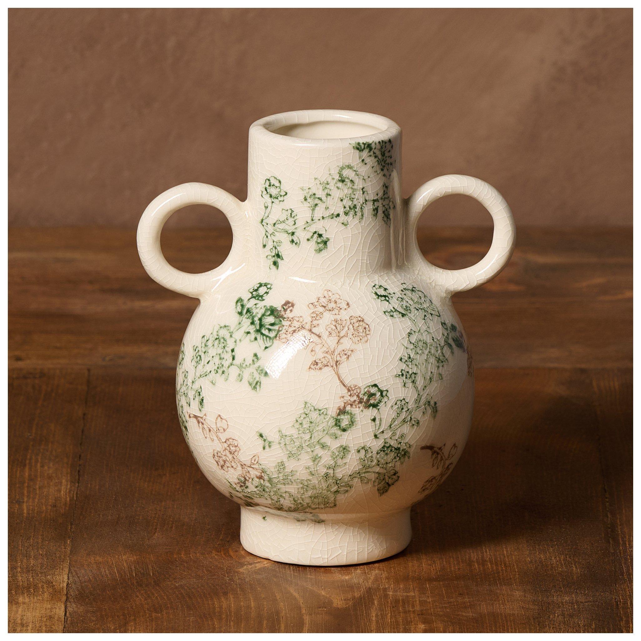 Kinkeeping Cream Vintage Floral Patterned Vase With Handles | Hobby Lobby
