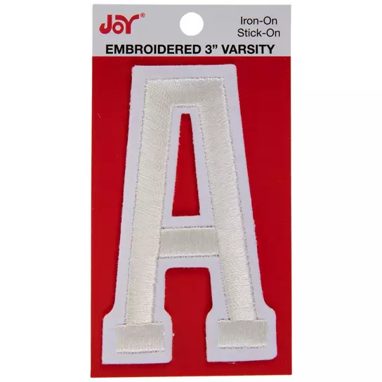 Joy Iron-On Embroidery. Letter Assortment White. Size 1.5 inch.