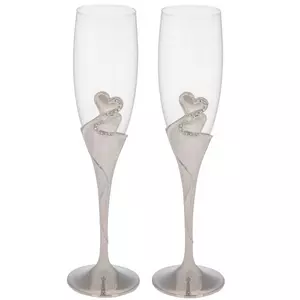 Silver Double Heart Toasting Glasses