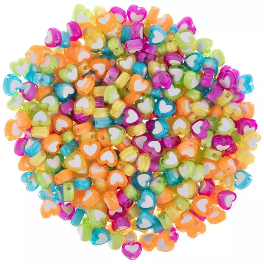 Transparent Heart Pony Bead Mix, Transparent Heart Beads