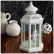 White Vintage Farmhouse Metal Lantern