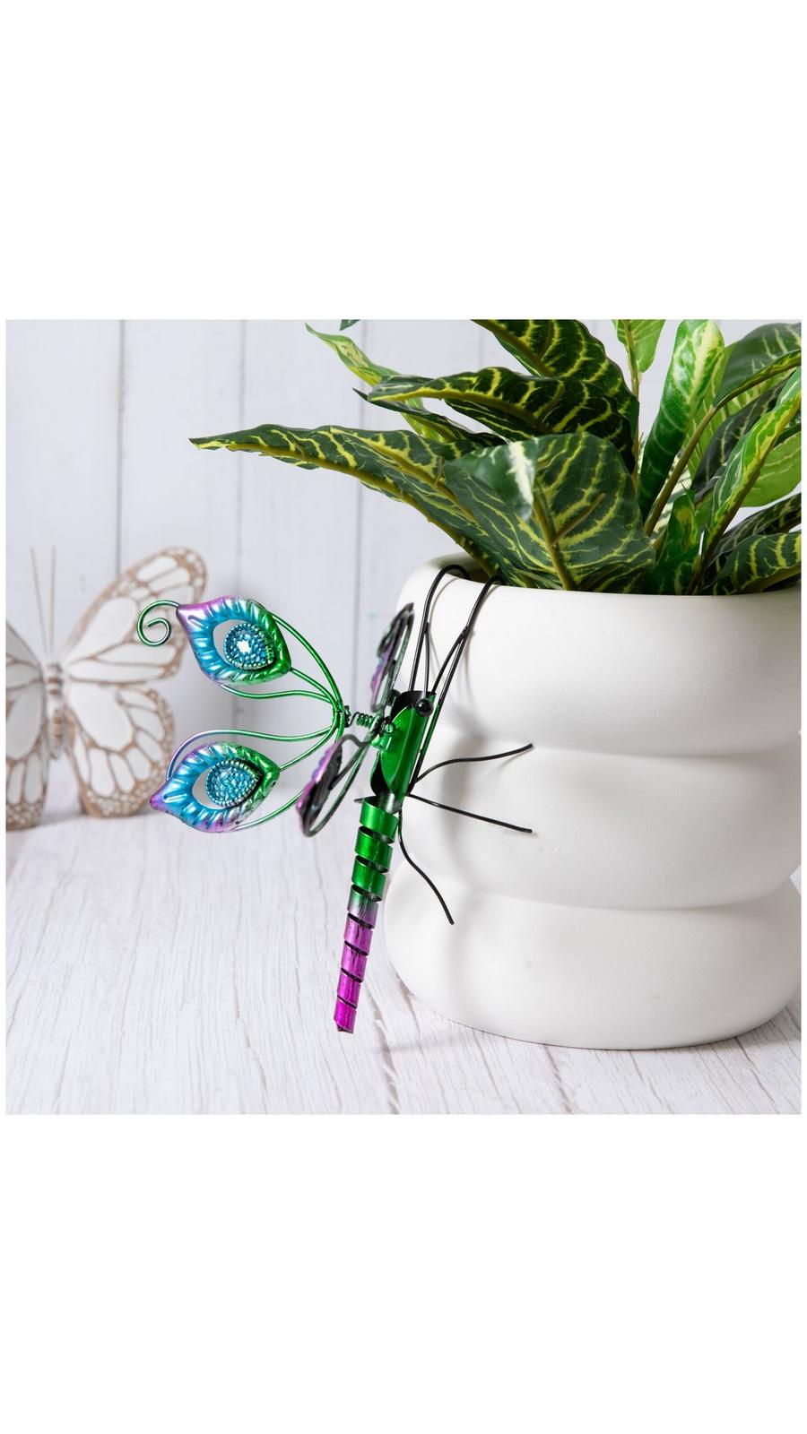 Green & Purple Springy Dragonfly Metal Pot Percher | Hobby Lobby