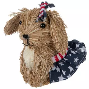 Patriotic Grass Dog With Bow & Skirt