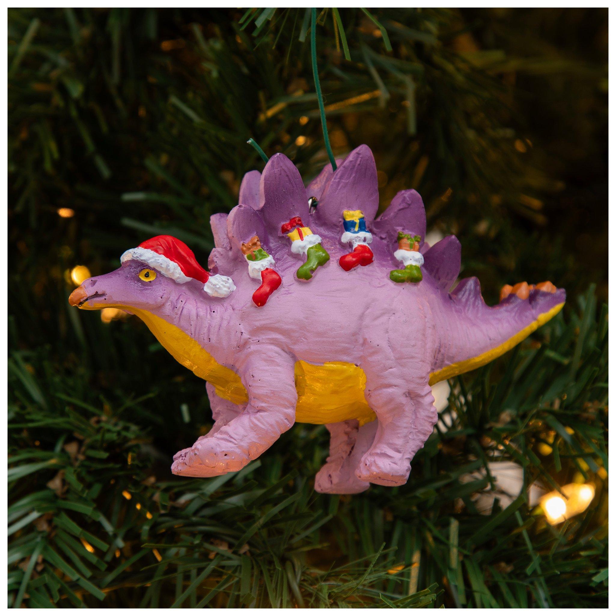 Purple Stegosaurus With Christmas Stockings Ornament view 1