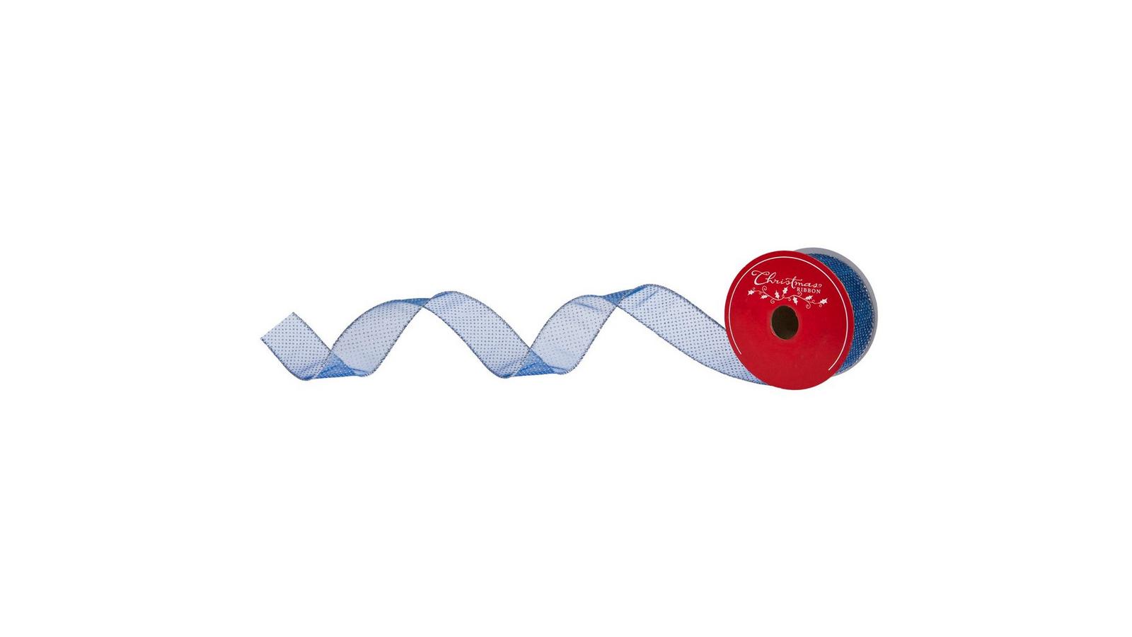 Blue & Silver Polka Dot Sheer Wired Edge Ribbon - 1 1/2