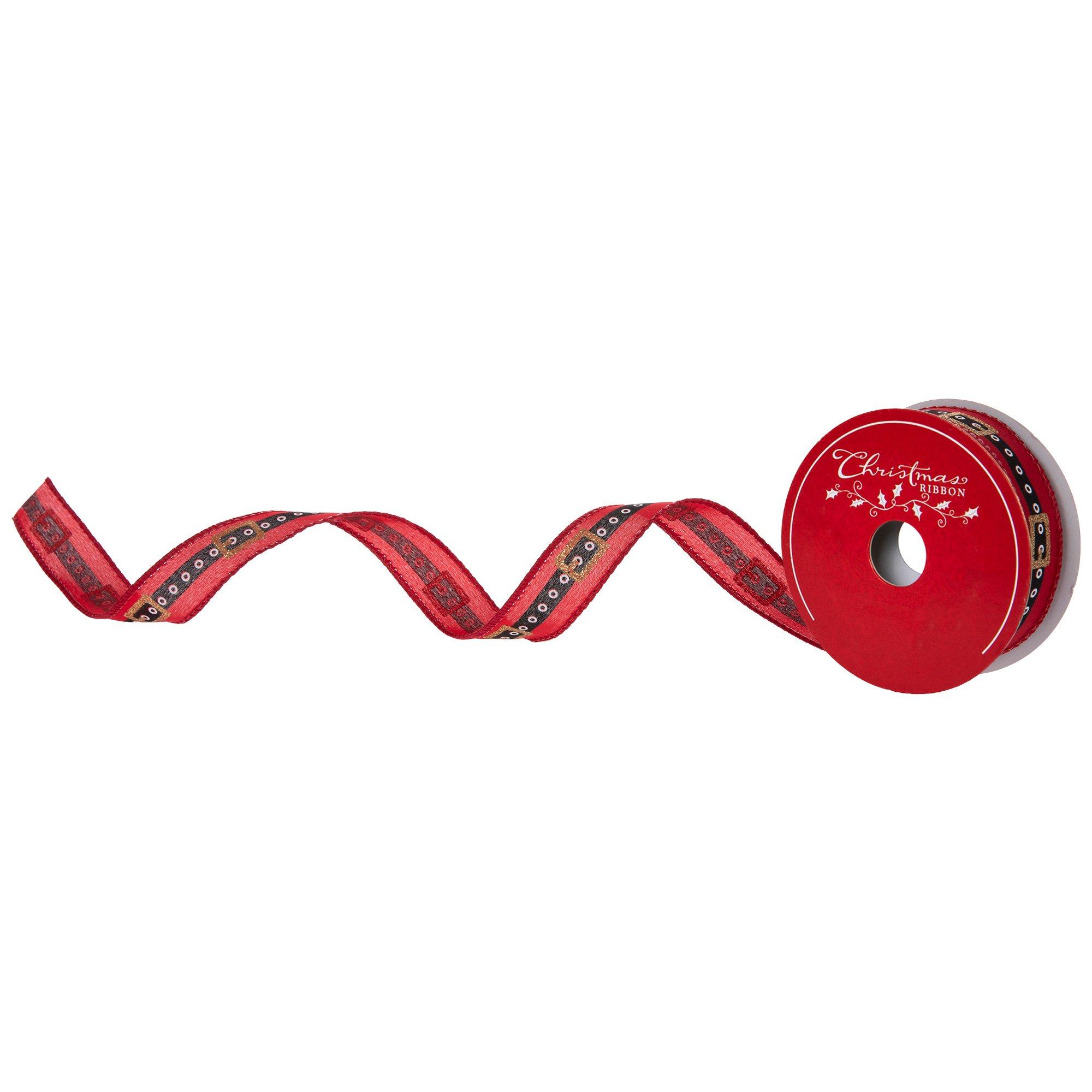 Santa's Belt Buckle Wired Edge Ribbon - 1
