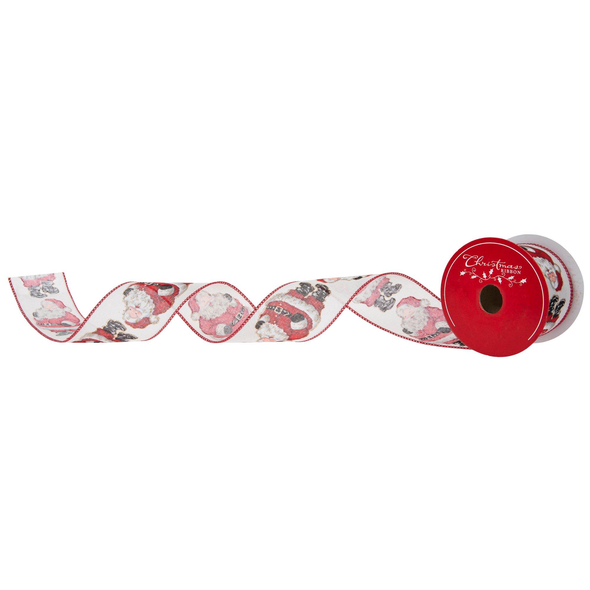 Glitter Santa Claus Wired Edge Ribbon - 2 1/2