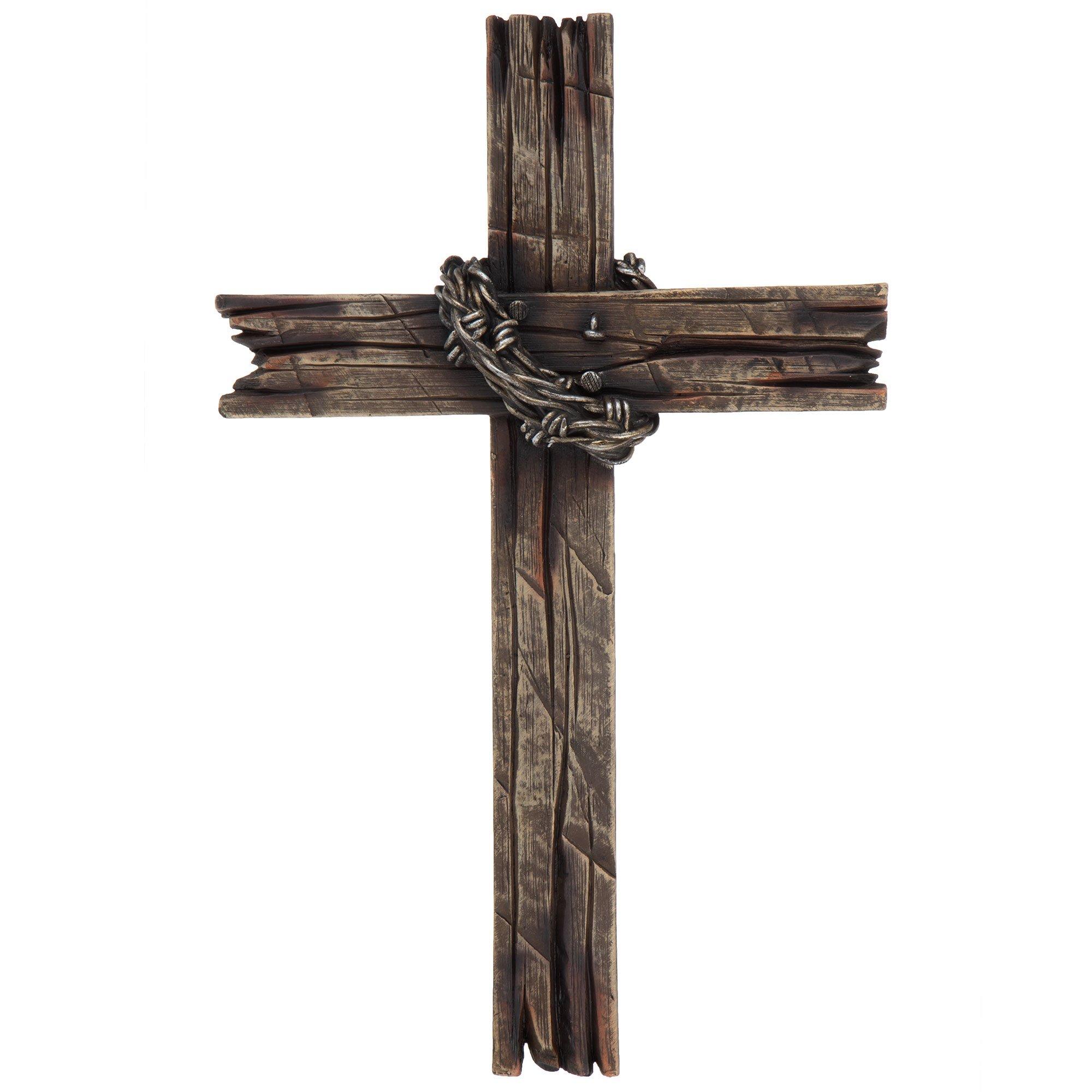Brown Wood Grain Faux Barb Wire Wall Cross
