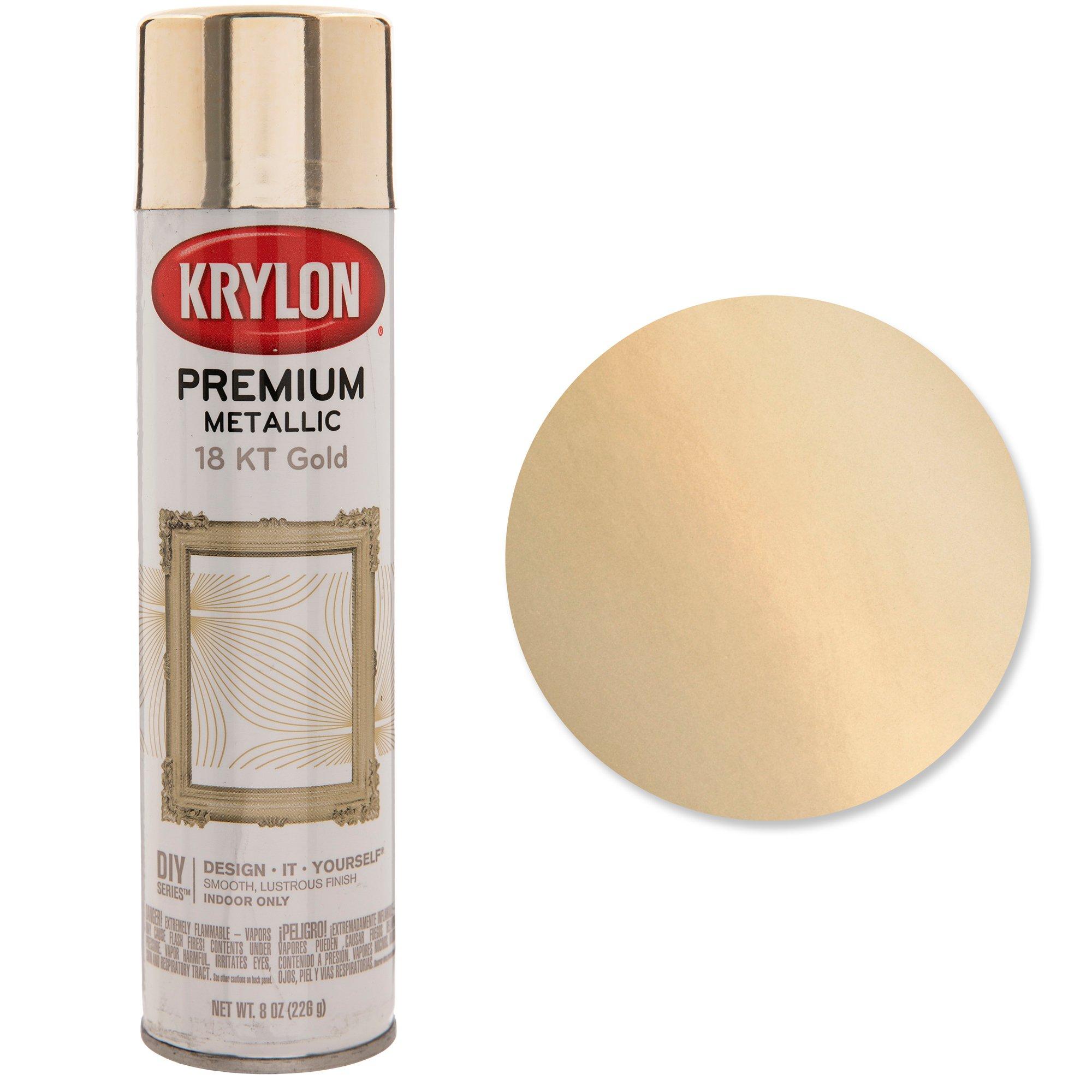 18 Karat Premium GOLD PLATE Metallic Finish Spray PAINT Aerosol Can 8 Ounce  18 K 18K Golden Metal Shiny Shimmer Krylon 1000 