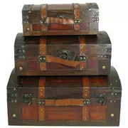 Brown Wood Dome Shaped Trunk Box Set