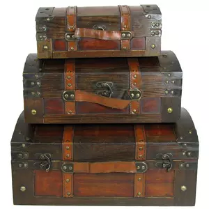 Brown Wood Dome Shaped Trunk Box Set