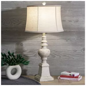 Distressed White Finial Lamp