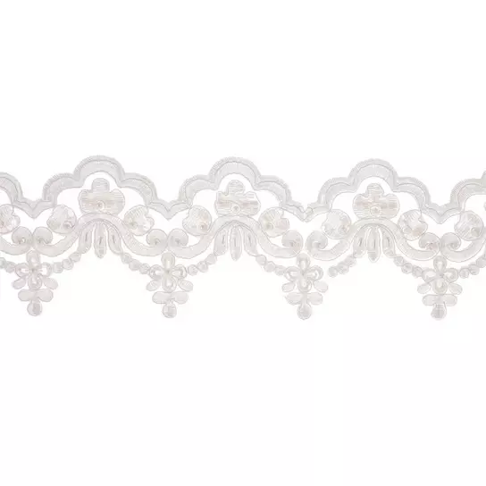 Gorgeous White Lace - Ribbon Applique on Mesh, with Double-Scalloped Edges