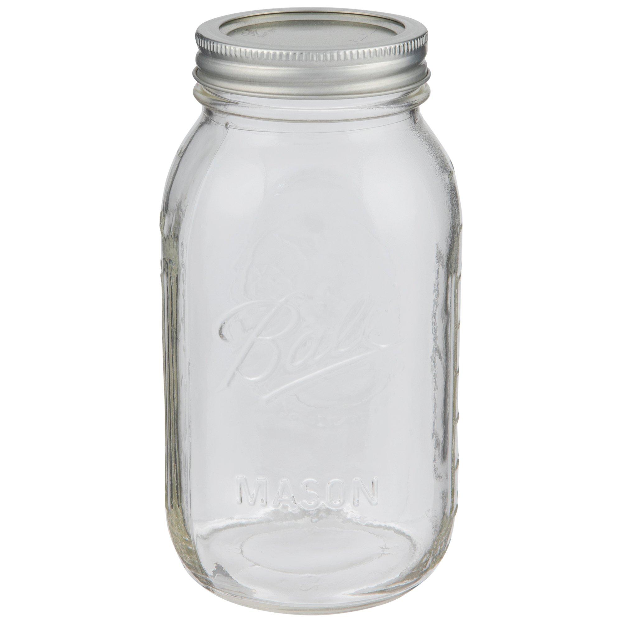 Wide Mouth Mason Jars 24 oz - (2 Pack) - Ball Wide Mouth 24-Ounces Pint and  a Half Mason Jars With Airtight lids and Bands - Clear Glass Mason Jars