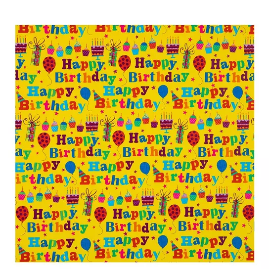 Yellow Happy Birthday Gift Wrap, Hobby Lobby