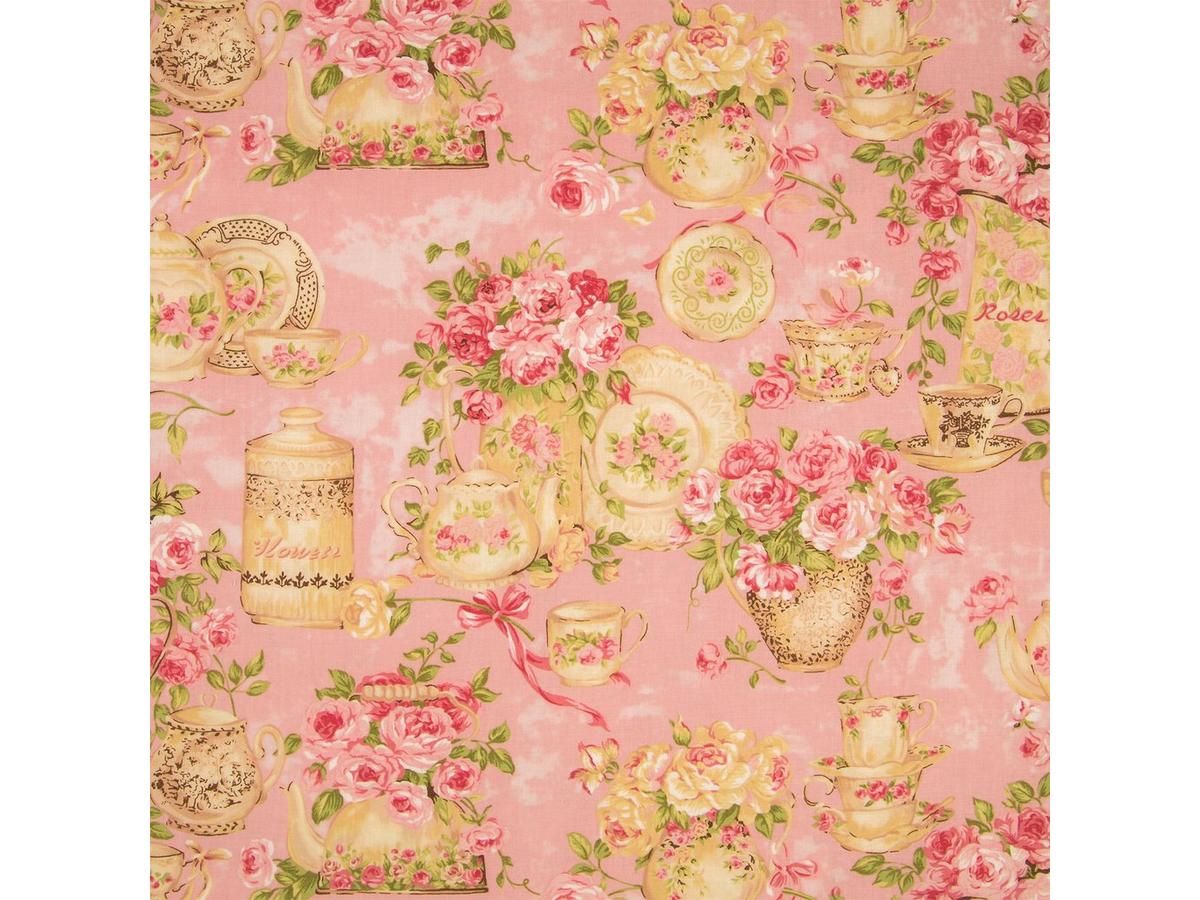 Rose Garden Tea For Two Pink Cotton Calico Fabric | Hobby Lobby