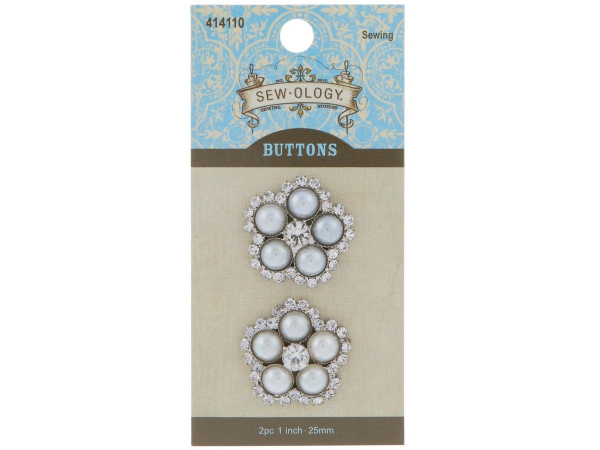 Craftisum 10-Pcs Flower Shank Buttons - 25mm Metal Base With Faux Pearl & Rhinestone, Sewing & Craft Decoration