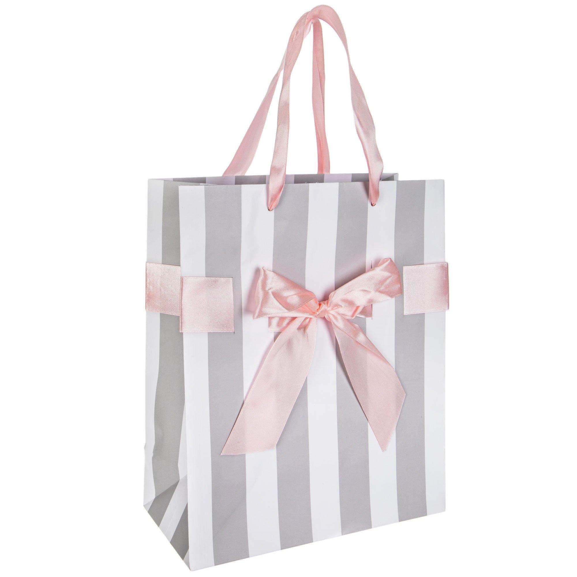 Gray & White Striped Gift Bag With Pink Bow Hobby Lobby 428870