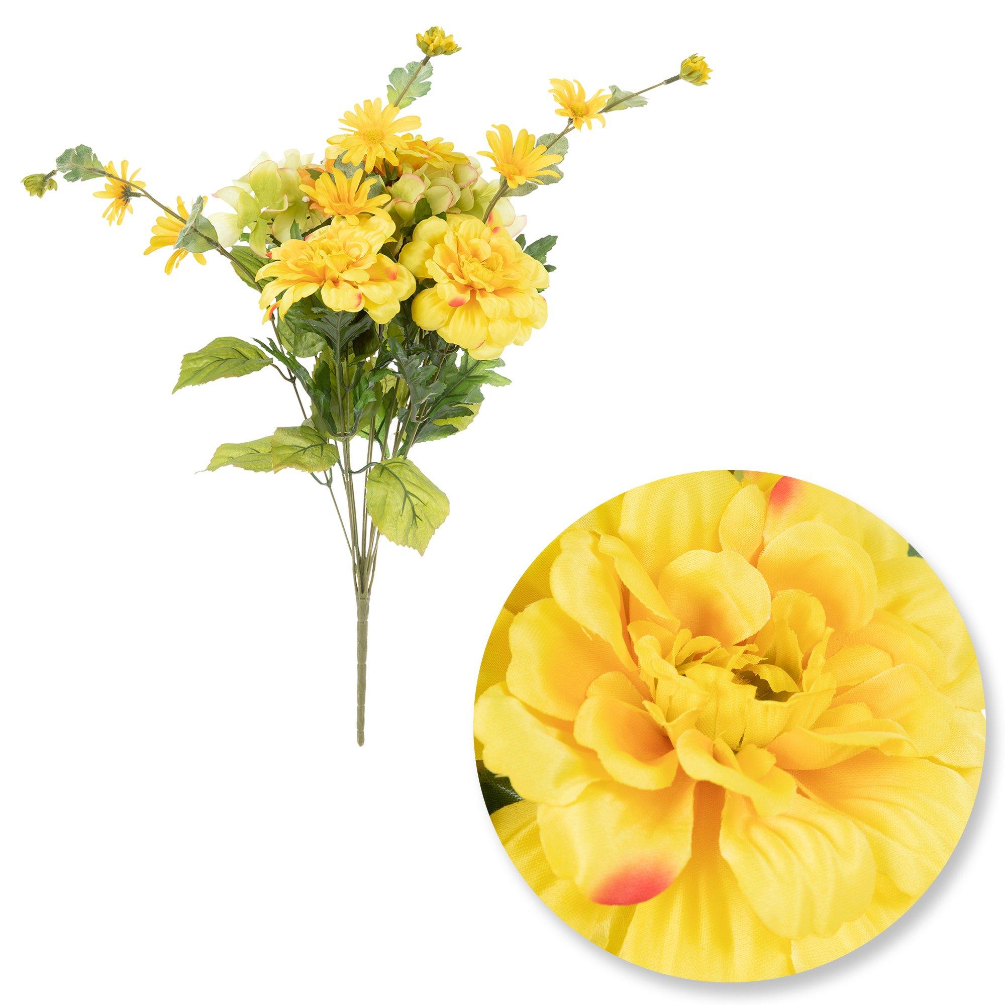 Yellow Zinnia, Geranium & Azalea Bush view 1