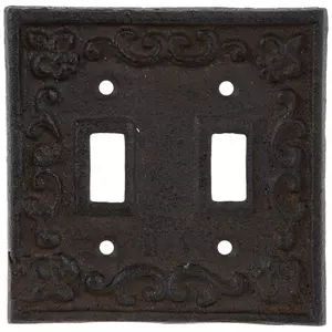 Rust Fleur-De-Lis Metal Double Switch Plate